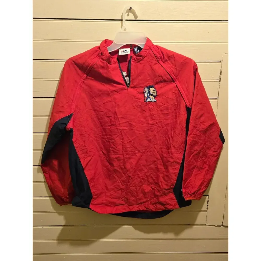 Majestic Pullover Windbreaker Mens S16 Red Embroidered Logo Half Zip Lightweight - Picture 1 of 4